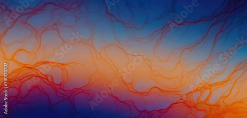 Lines and spots of background, gradient of bright orange and dark blue colors