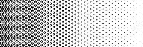 horizontal black halftone of pound sterling currency sign coin design for pattern and background.