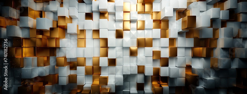 Matt gold and white metallic abstract luxury mosaic title texture pattern square grid material map for 3D modeling 