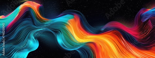 background wave flow cover party poster design modern colors. vibrant rainbow orange blue teal white grainy gradient color flow wave on black 