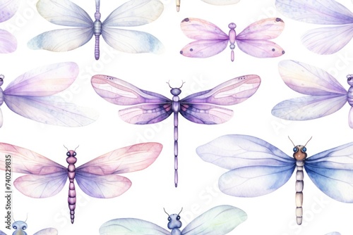 Pattern watercolor colored dragonflies