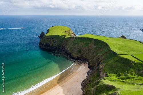 Silver Strand, a sandy beach in a sheltered, horseshoe-shaped bay, situated at Malin Beg, near Glencolmcille, in south-west County Donegal, Ireland