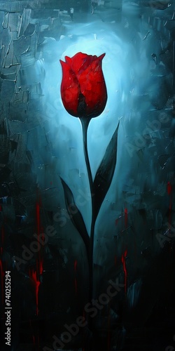 red rose splattered background tulip deep blue solitary asymmetric unnatural beauty coveted alive standing underground
