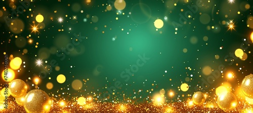 Gold bokeh on defocused emerald green background abstract blur bokeh banner background
