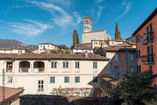 The town of Barga in the Apulian Alps. Small towns in the mountains of Tuscany.