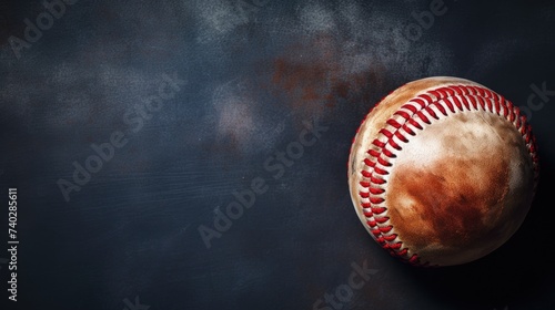 Dynamic Baseball Concept with Close-Up Shot of Ball and Glove Against Dark Textured Background