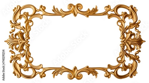 Elegant Golden Frame Adorned with Intricate Floral Ornaments on a Clean White Background