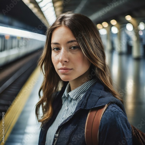 Jeune femme attendant son train