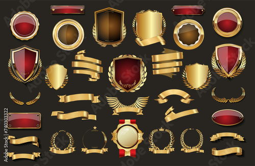 Collection of golden badge vector illustration collection 