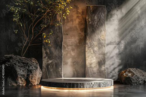 Stone podium for product display and packaging presentation