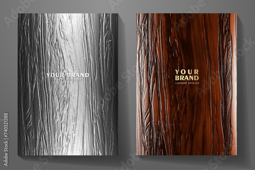 Elegant vector wood texture set with tree bark for cover design. Modern textured 3d background collection for invitation, brochure, booklet, flyer, note book, menu. Luxury premium render background.