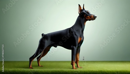 Doberman Pinscher in Elegant Stance on Green - Generative AI