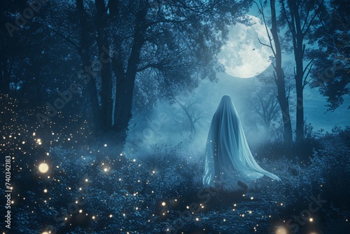 Fantôme dans une forêt sombre un jour de pleine lune » IA générative