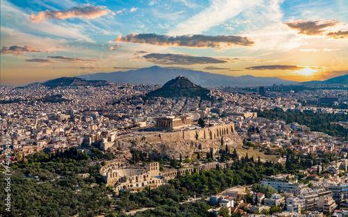 Parthenon and Acropolis Aerial in Athens, Greece