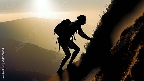 A person climbing a steep hill, their body outlined against the bright daylight, sweat glistening on their back.