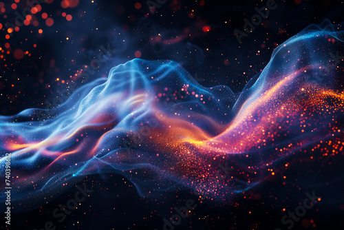 Dynamic swirl of colorful particles and energy pulses.