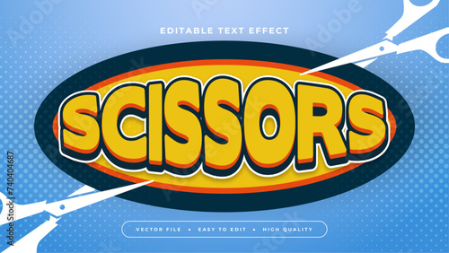 Blue white and yellow scissors 3d editable text effect - font style