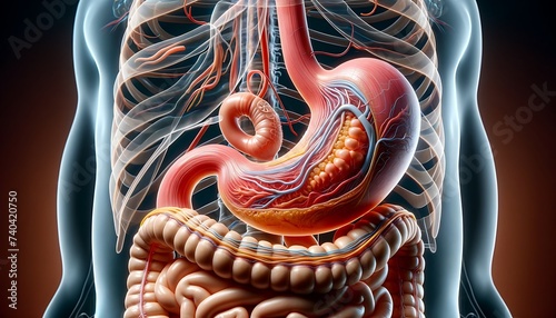 Human digestive system anatomy, 3d visualization medical and study