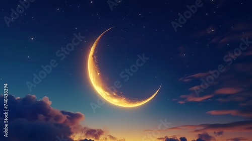 A Creative Composition of a Crescent Moon and Stars
