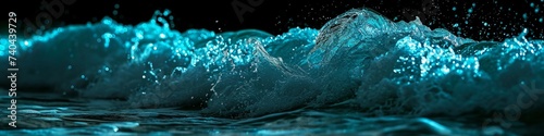 Intense neon cyan waves crashing in an abstract scene, with a sharpness and definition characteristic of HD photography