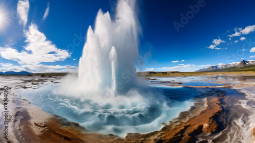 The Majestic Show of Power and Beauty: A Lone Geyser Erupting into the Clear Blue Sky