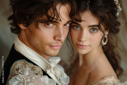 photo of regency era romantic young couple in love
