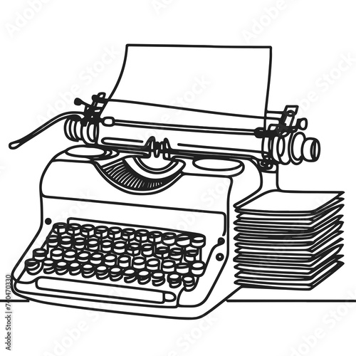 Retro typewriter in line drawing style