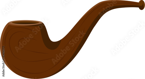 Cartoon pirate smoking pipe, vintage device, rugged and carved from dark wood. Isolated vector tool for inhaling tobacco smoke, traditional item of corsairs. Vintage filibuster equipment, game asset