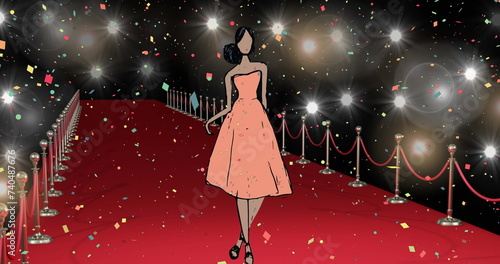 Image of fashion drawing of model on red carpet
