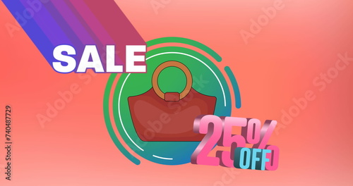 Image of sale text and handbag icon on pink background