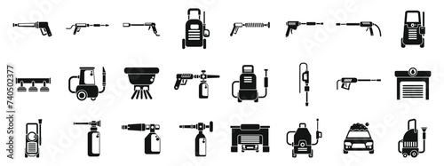 High pressure washer icons set simple vector. Car wash foam. Water soap cleaning