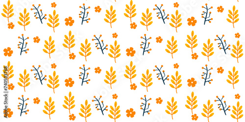 Autumn seamless pattern with different leaves and plants Nature Plant leaf Vector seamless. leaf pattern Seamless pattern hand-drawn with tropical leaves. floral seamless pattern