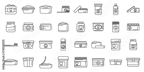 Tooth powder icons set outline vector. Health dentist beauty. Care medical dental