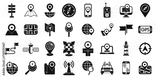 Geolocation icons set simple vector. Pin map location. App tourism mobile