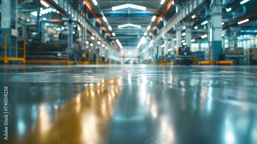 Industrial building or modern factory for manufacturing production plant or large warehouse, Polished concrete floor clean condition and space for industry product display or industry : Generative AI