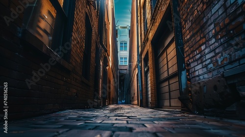 Low Angle View of a Dark Alley in an Inner City Area : Generative AI