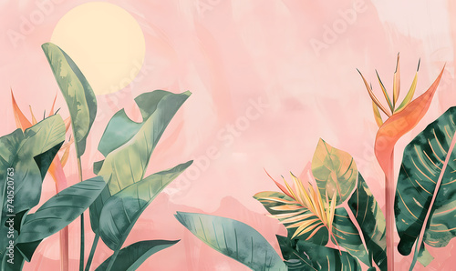 Light illustration of Individual standing rare tropical plants such as monstera, Generative AI