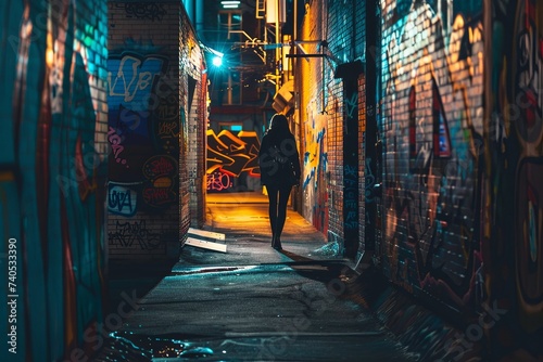 Person Walking Down a Dark Alleyway