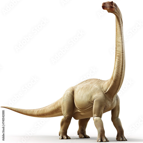 Diplodocus or Brachiosaurus style dinosaur, realistic illustration of the dinosaur isolated on white background