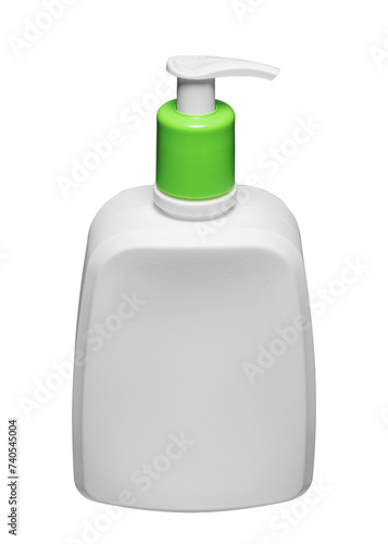 Biały plastikowy pojemnik z dozownikiem, opakowanie na krem, szampon lub mydło. 