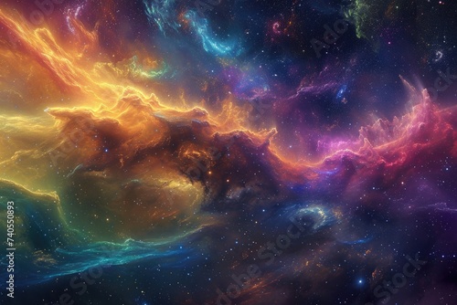A mesmerizing capture of a lively and colorful space teeming with an abundance of stars, Deep space cloud strewn with a multitude of colors, AI Generated