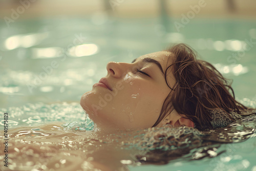 Serene young woman with eyes closed in water