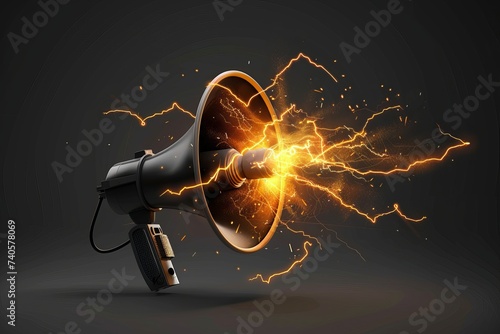 A 3D megaphone, loudspeaker, and lightning concept for marketing and advertising. illustration.