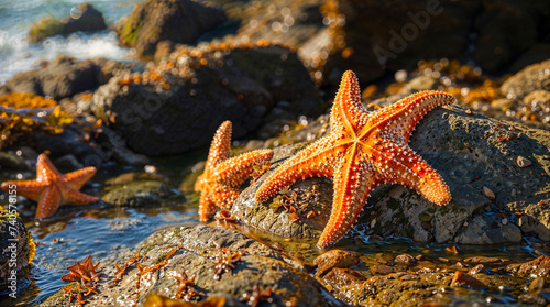 Starfish on Rocky Shore During Low Tide 