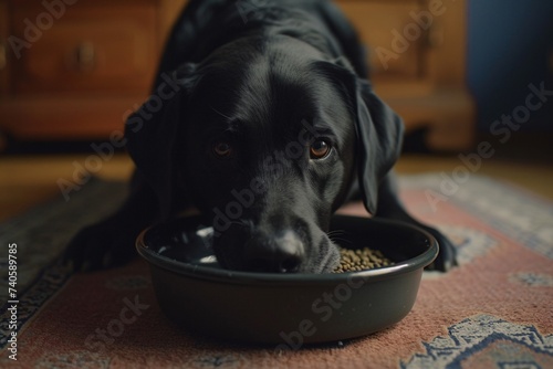 Labrador noir mangeant des granulés » IA générative