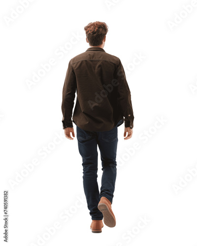 Rear View of Walking Man in Casual Outfit, Isolated on Transparent Background