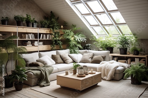 Scandinavian Loft Living Room Designs: Green Plants, Minimalist Furniture Dream