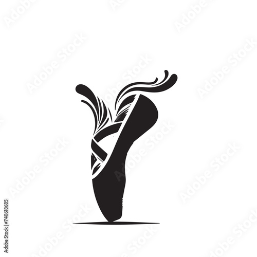 Vintage Retro Styled Vector Ballet Shoe Silhouette Black and White - illustration