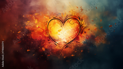 Heart, an abstract multicolor picture of a heart, Vintage style background, feeling unhappy in love, broken heart, sad, depressed, regret with belove one. Human's feeling, a Emotional abstract picture