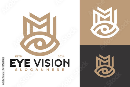Letter M Optical Eye Logo design vector symbol icon illustration